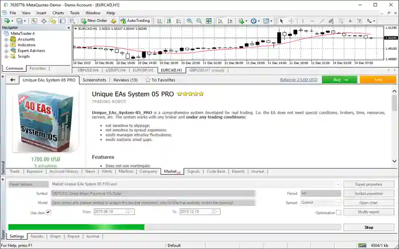 MetaTrader 5 multi-asset interface